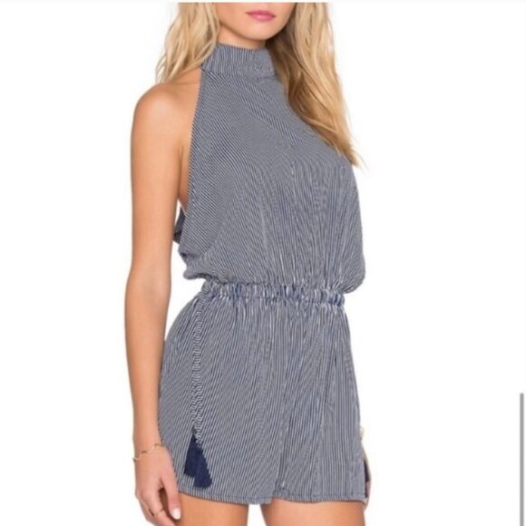 Faithfull the Brand Pants - Faithfull The Brand - blue and White Striped Open Back Romper